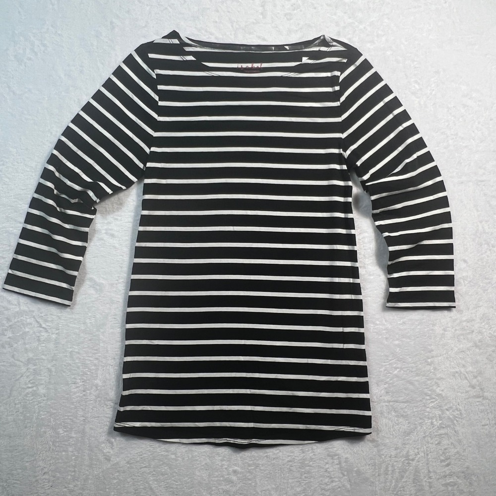 Isabel by Ingrid & Isabel Maternity Black White Striped Boatneck 3/4 Sleeve M